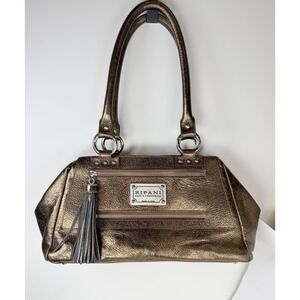 RIPANI Metallic Brown Leather Handbag Fur Lined Made in Italy Shoulder Bag